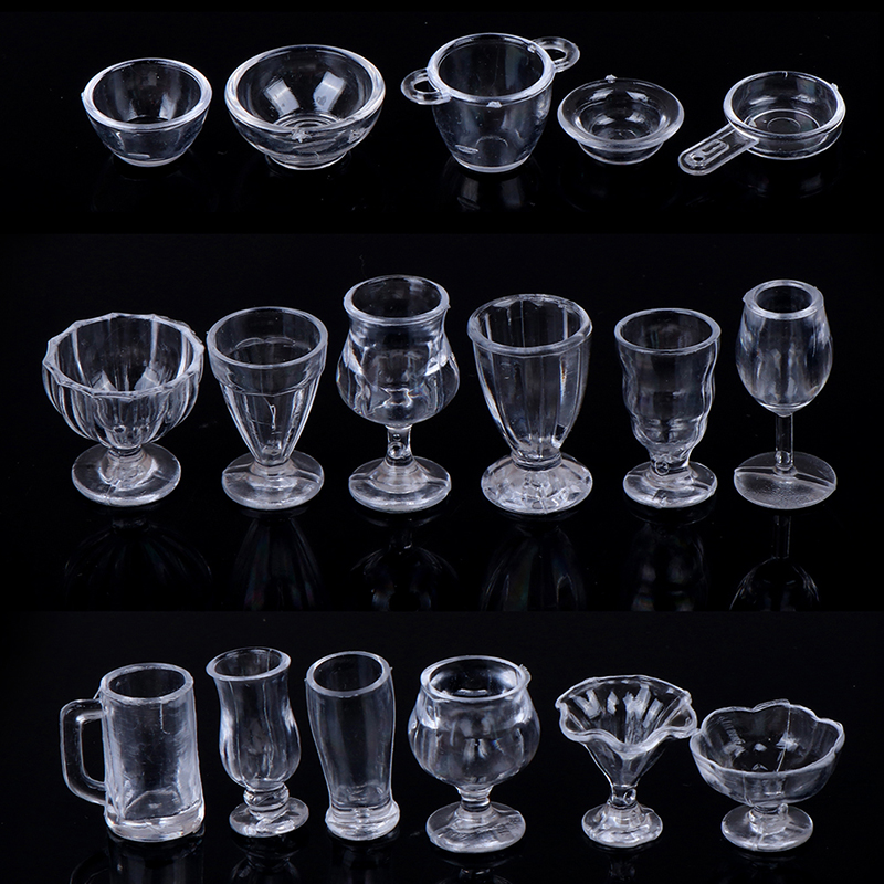 Miniature Terrain Set - 17Pcs 1:12 Dollhouse Miniature Transparent Tableware