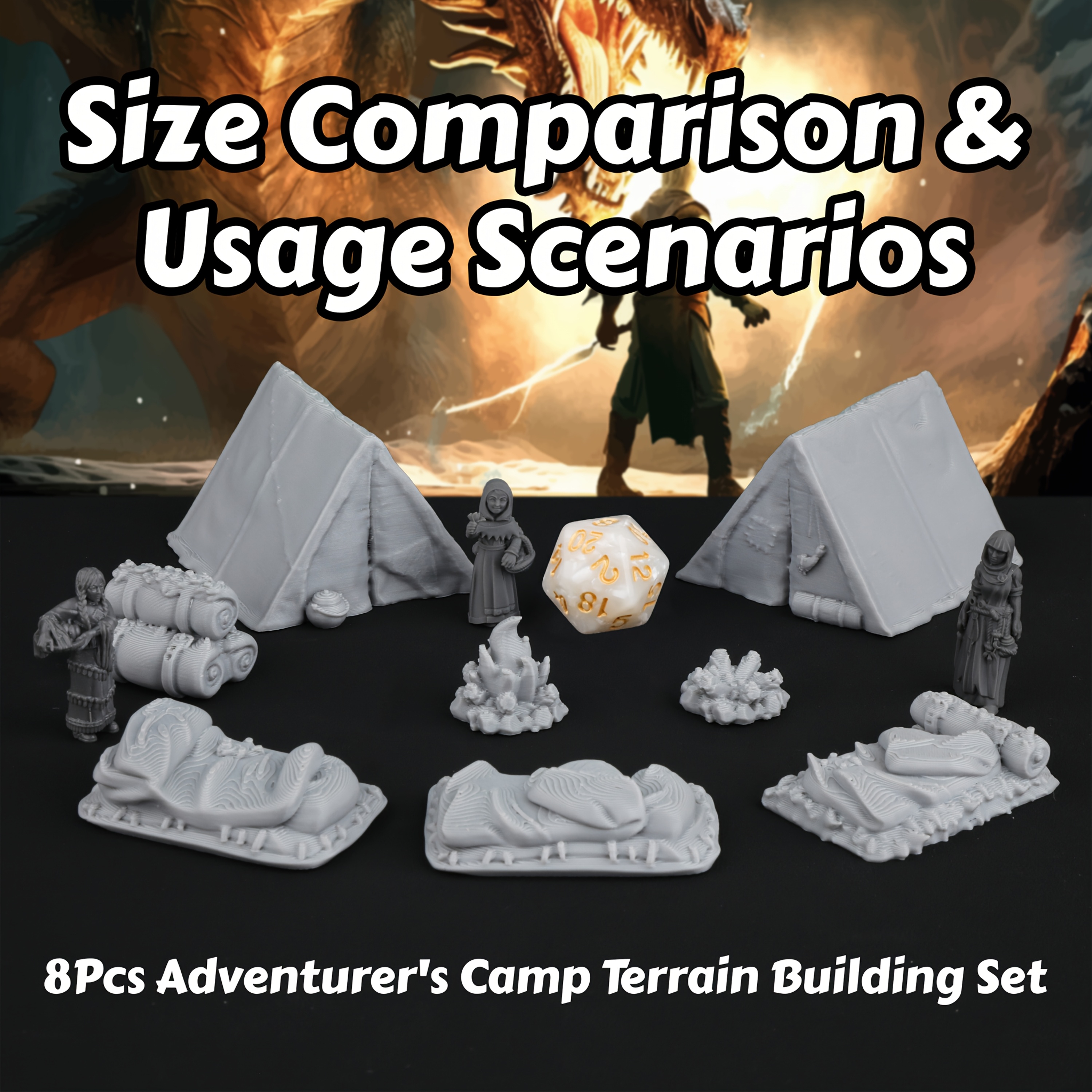 Miniature Terrain Set - 8pcs RPG Adventurer's Camp Miniature Terrain